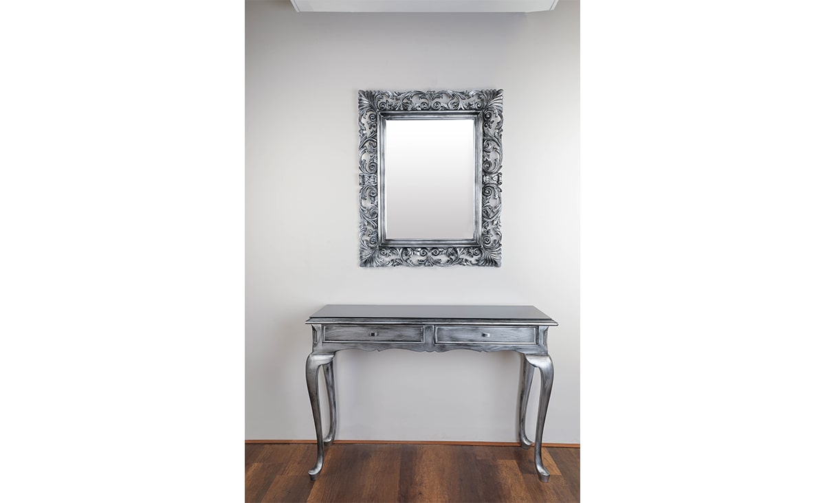 vintage silver console table with mirror